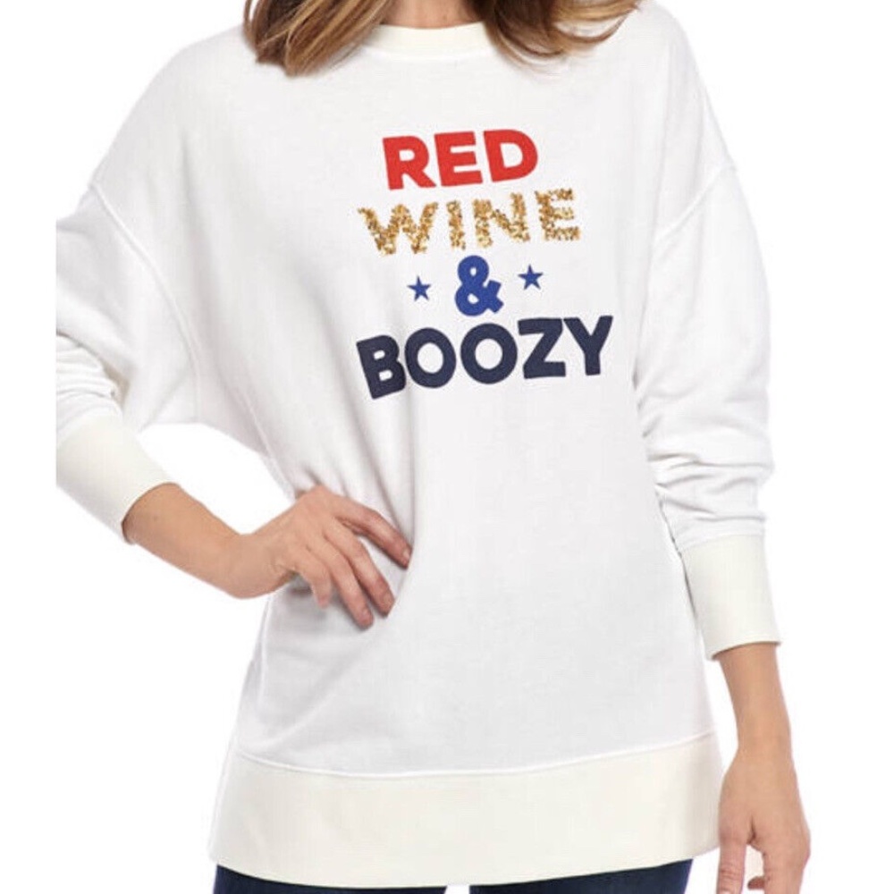 NWT Crown & Ivy Red White and Boozy Sequin Graphic Sweatshirt Size 3X